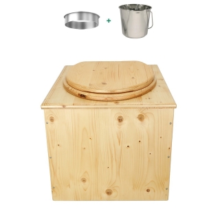 Toilette sèche en bois huilée avec seau inox et bavette inox