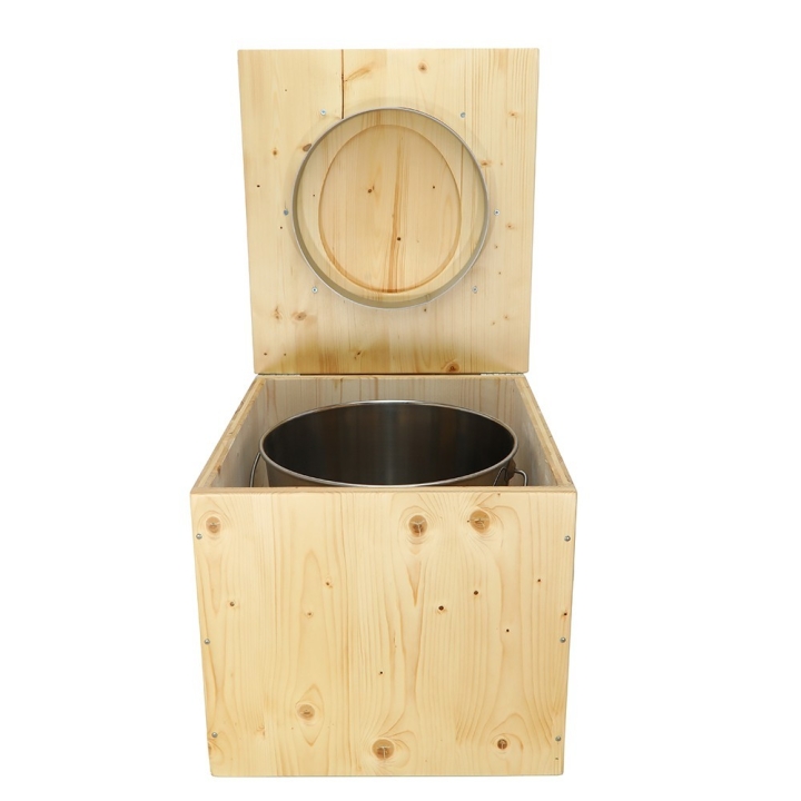 Toilette sèche en bois huilée avec seau inox et bavette inox