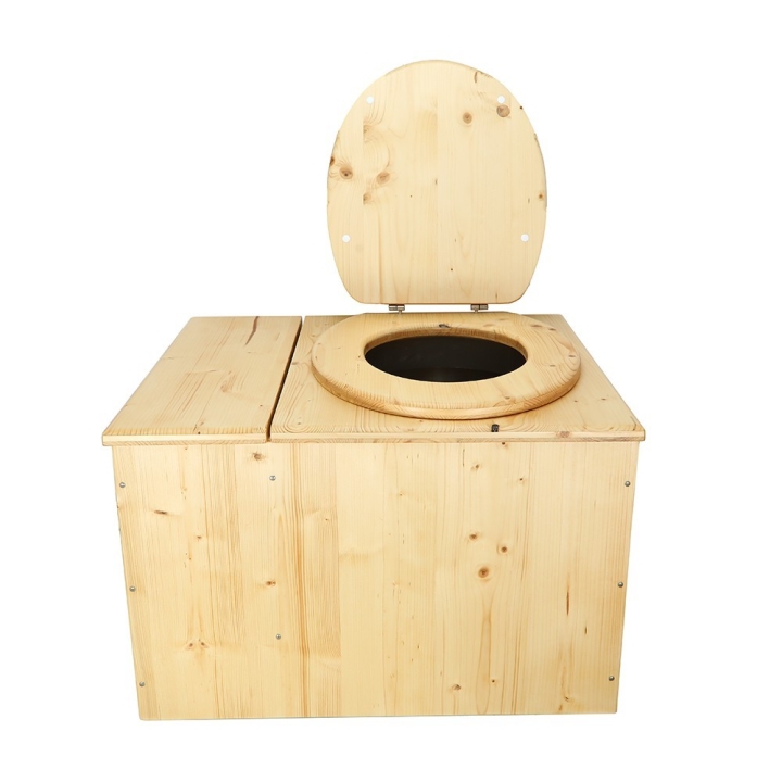  Toilette sèche huilée avec bac à copeaux de bois complète avec bavette inox Ø30cm et seau inox