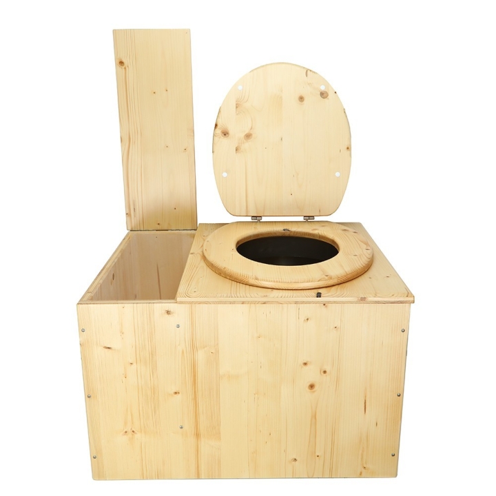  Toilette sèche huilée avec bac à copeaux de bois complète avec bavette inox Ø30cm et seau inox
