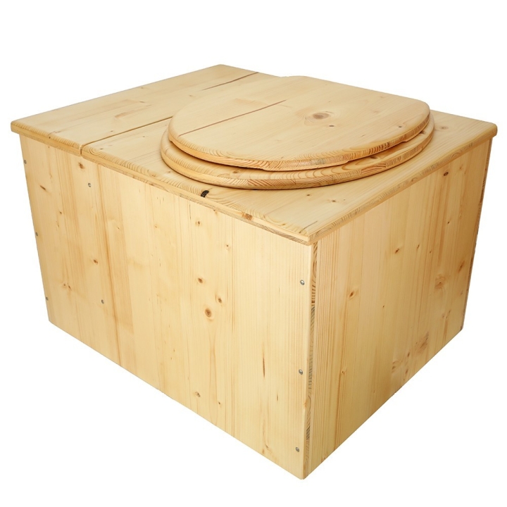  Toilette sèche huilée avec bac à copeaux de bois complète avec bavette inox Ø30cm et seau inox