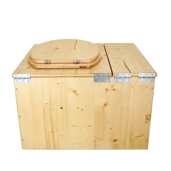  Toilette sèche huilée avec bac à copeaux de bois complète avec bavette inox Ø30cm et seau inox