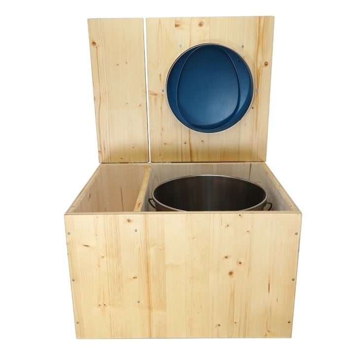  Toilette sèche huilée avec bac à copeaux de bois complète avec bavette inox Ø30cm et seau inox