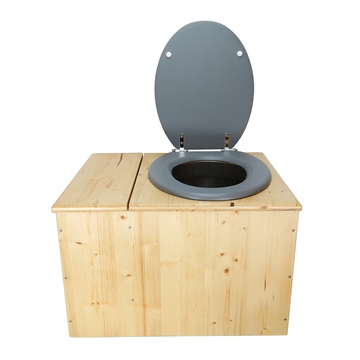  Toilette sèche huilée avec bac à copeaux de bois complète avec bavette inox Ø30cm et seau inox
