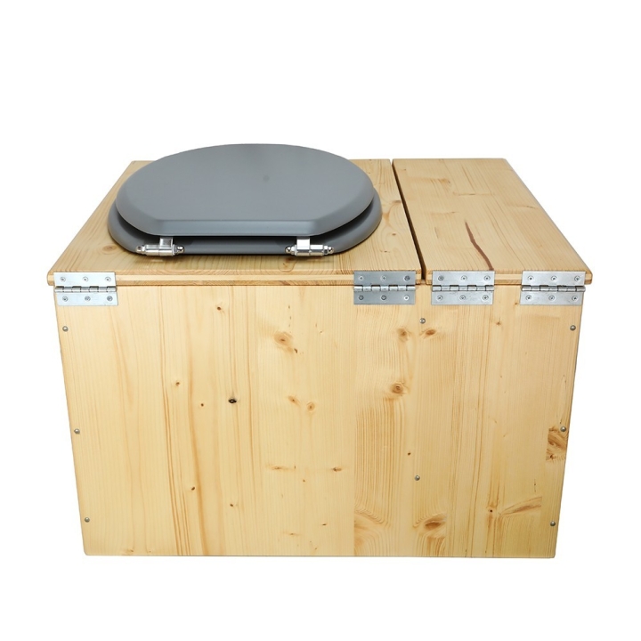  Toilette sèche huilée avec bac à copeaux de bois complète avec bavette inox Ø30cm et seau inox