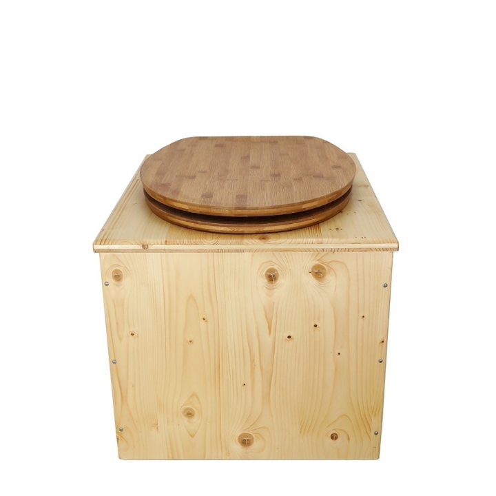  Toilette sèche bois huilé complète avec seau inox et bavette inox - abattant bambou
