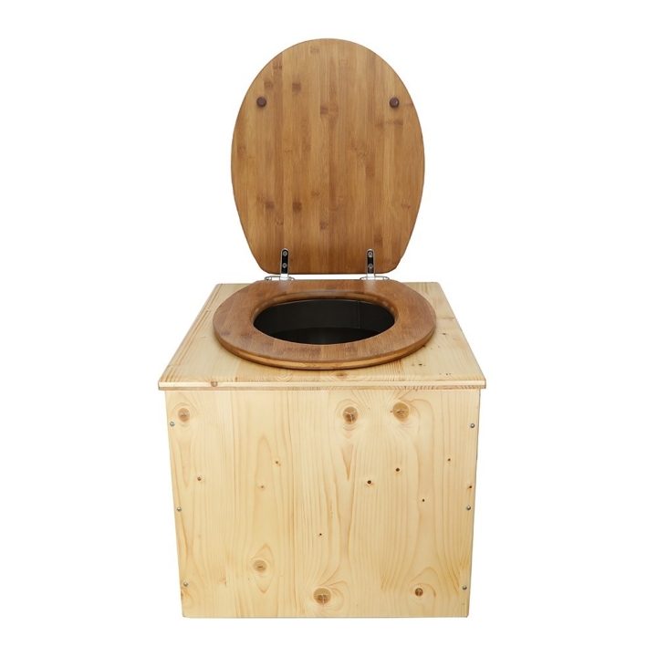  Toilette sèche bois huilé complète avec seau inox et bavette inox - abattant bambou