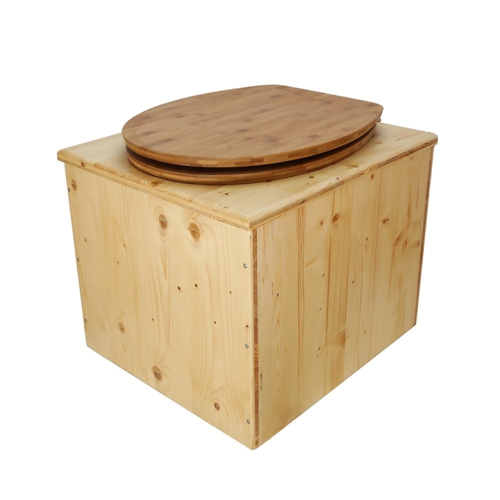  Toilette sèche bois huilé complète avec seau inox et bavette inox - abattant bambou