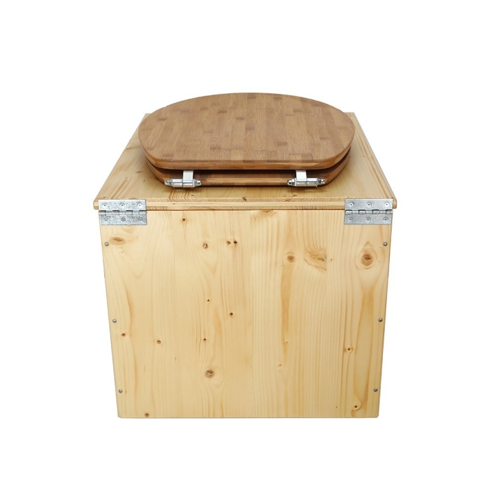  Toilette sèche bois huilé complète avec seau inox et bavette inox - abattant bambou