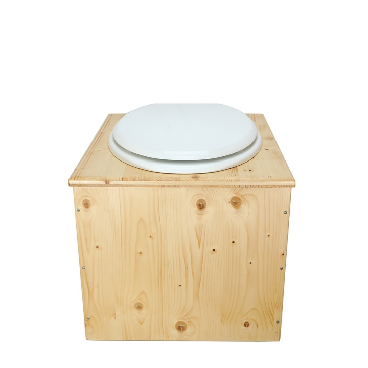 Toilette sèche bois huilé complète avec seau inox et bavette inox - abattant blanc