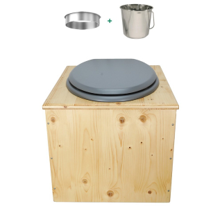 Toilette sèche bois huilé complète avec seau inox et bavette inox - abattant gris