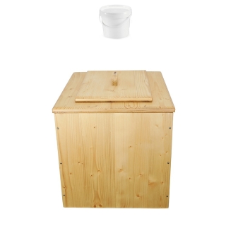 Toilette sèche pas chère en bois huilé avec seau plastique alimentaire 20 litres - Livraison Gratuite !