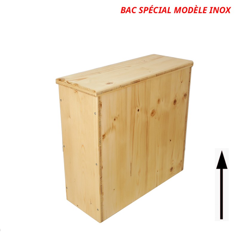 Bac à copeaux de bois avec couvercle pour toilette sèche - modèle huilé spécialement adapté pour la gamme inox rehaussée