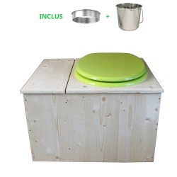 Toilette sèche avec bac à copeaux de bois, seau inox - La Bac vert pomme inox