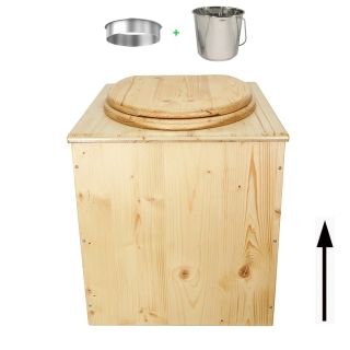 Toilette sèche en bois huilée complète avec seau inox et bavette inox. modèle rehaussé