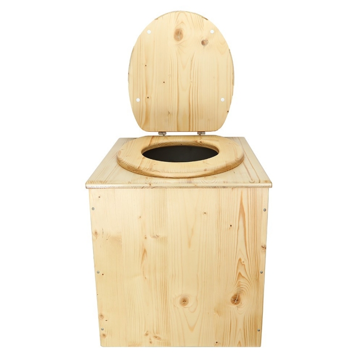  Toilette sèche en bois huilée complète avec seau inox et bavette inox. modèle rehaussé