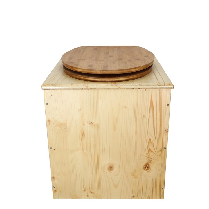  Toilette sèche rehaussée en bois huilé complète avec seau inox et bavette inox - abattant bambou