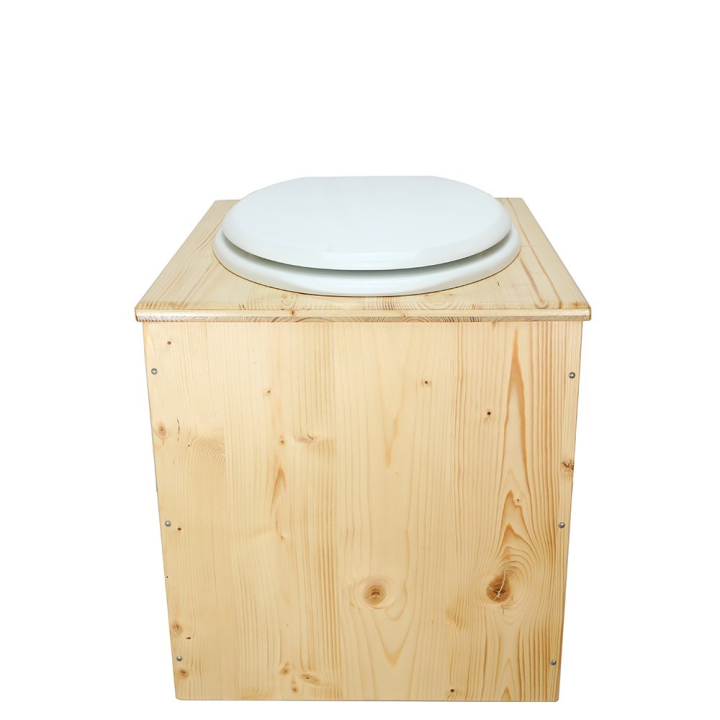 Toilette sèche rehaussée en bois huilé complète avec seau inox et bavette inox - abattant blanc