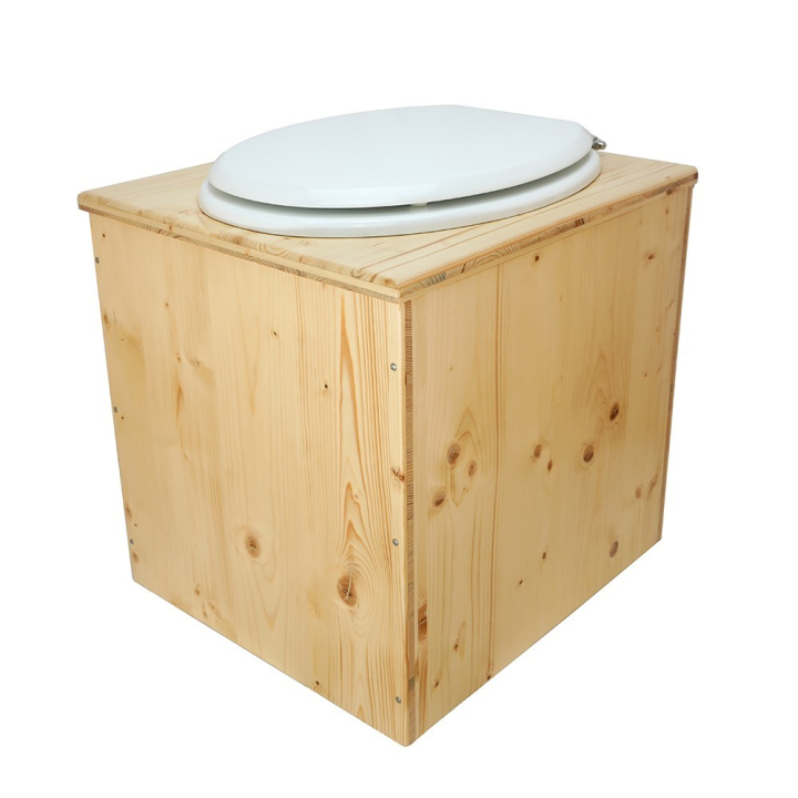  Toilette sèche rehaussée en bois huilé complète avec seau inox et bavette inox - abattant blanc