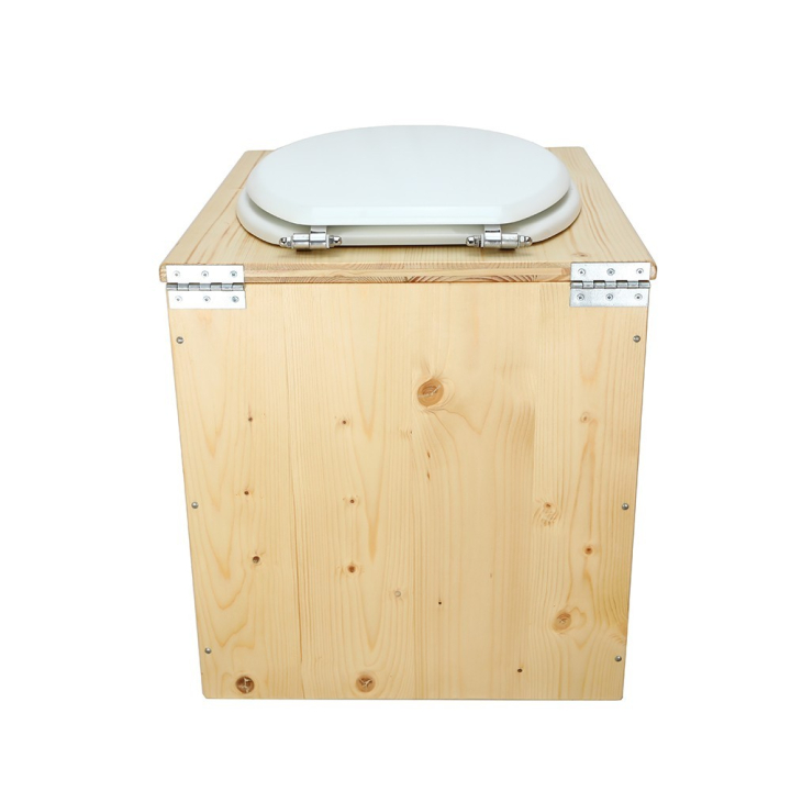  Toilette sèche rehaussée en bois huilé complète avec seau inox et bavette inox - abattant blanc