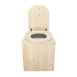 Toilette sèche pas cher complète avec seau 20L plastique et bavette inox en bois brut