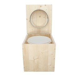 Toilette sèche pas cher complète avec seau 20L plastique et bavette inox en bois brut