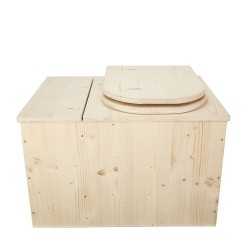 Toilette sèche avec bac à copeaux de bois complet avec bavette inox et seau 20 litres, abattant bois "D"
