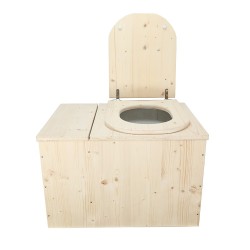 Toilette sèche avec bac à copeaux de bois complet avec bavette inox et seau 20 litres, abattant bois "D"