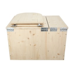 Toilette sèche avec bac à copeaux de bois complet avec bavette inox et seau 20 litres, abattant bois 