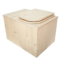 Toilette sèche avec bac à copeaux de bois complet avec bavette inox et seau 20 litres, abattant bois "D"