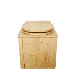 Toilette sèche en bois huilé avec seau 20L plastique et bavette inox, abattant forme "D"