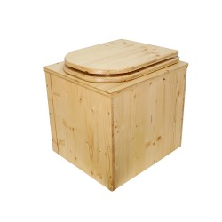 Toilette sèche en bois huilé avec seau 20L plastique et bavette inox, abattant forme "D"