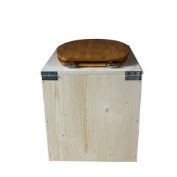 toilette sèche en bois avec seau inox et bavette inox avec abattant bambou - modèle rehaussé PMR