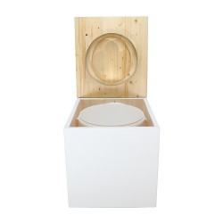Toilette sèche en bois huilé/blanc complète avec seau 20L plastique et bavette inox