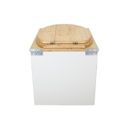 Toilette sèche en bois huilé/blanc complète avec seau 20L plastique et bavette inox