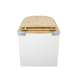 Toilette sèche en bois huilé/blanc complète avec seau 20L plastique et bavette inox, abattant forme "D"