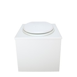 Toilette sèche de couleur blanche complète avec seau plastique 22L, bavette inox, abattant blanc