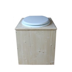 toilette sèche en bois avec seau inox et bavette inox avec abattant bois blanc - modèle rehaussé PMR