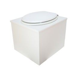 Toilette sèche de couleur blanche complète avec seau plastique 22L, bavette inox, abattant blanc
