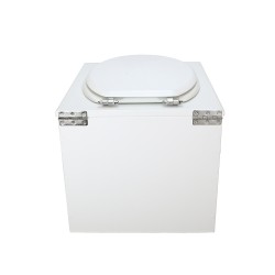 Toilette sèche de couleur blanche complète avec seau plastique 22L, bavette inox, abattant blanc