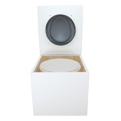 Toilette sèche de couleur blanche complète avec seau plastique 22L, bavette inox, abattant gris
