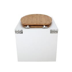 Toilette sèche en bois blanc complète avec seau inox 22 litres et bavette inox Ø30 cm - abattant bambou