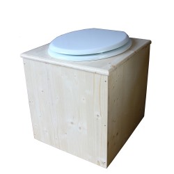 toilette sèche en bois avec seau inox et bavette inox avec abattant bois blanc - modèle rehaussé PMR