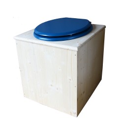 toilette sèche en bois avec seau inox et bavette inox avec abattant bois bleu nuit - modèle rehaussé PMR