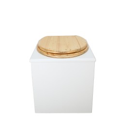 Toilette sèche en bois blanc complète avec seau 20L plastique, bavette inox, abattant bois huilé