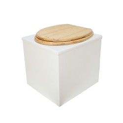 Toilette sèche en bois blanc complète avec seau 20L plastique, bavette inox, abattant bois huilé