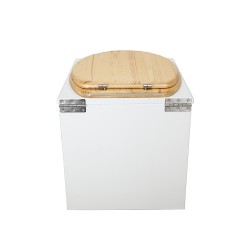 Toilette sèche en bois blanc complète avec seau 20L plastique, bavette inox, abattant bois huilé