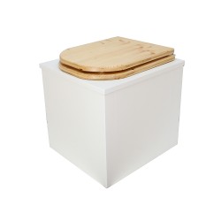 Toilette sèche en bois blanc complète avec seau 20L plastique, bavette inox, abattant "D" en bois huilé