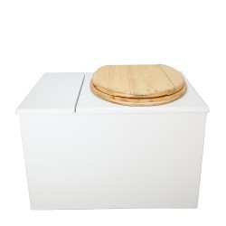 Toilette sèche avec bac intégré en bois blanc complète avec seau 20L plastique, bavette inox, abattant huilé