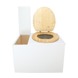 Toilette sèche avec bac intégré en bois blanc complète avec seau 20L plastique, bavette inox, abattant huilé